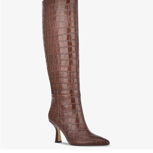 NEW! MARC FISHER Womens Hallie Leather Heels Dress Boots Dark Brown Leather - Picture 6 of 8